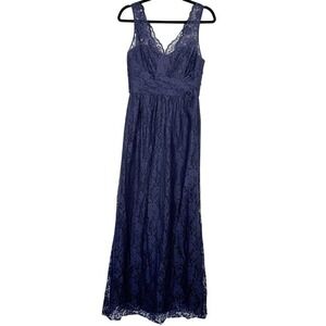 Amsale Dress Women's Size 8 Navy Blue Lace Floor Length Classic Formal‎ Gown